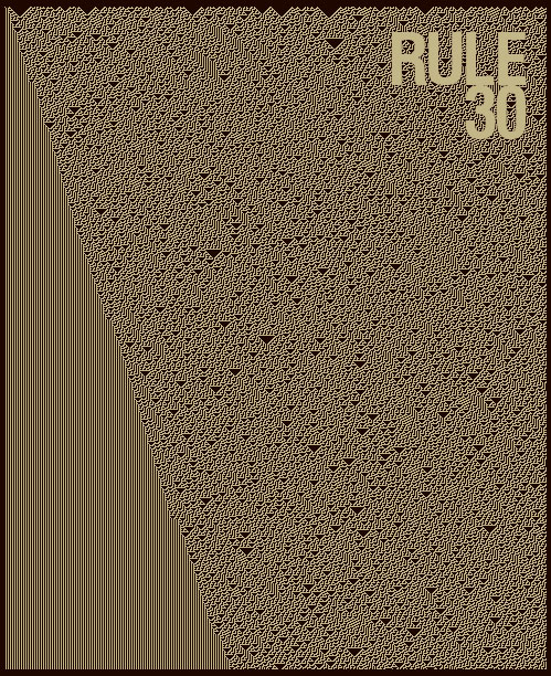 A cellular automata using Wolfram ruleset 30.